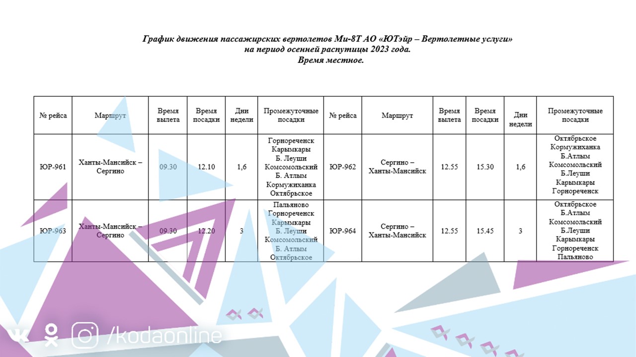 С 25 октября в Октябрьском районе начнут выполнять рейсы пассажирские  вертолеты