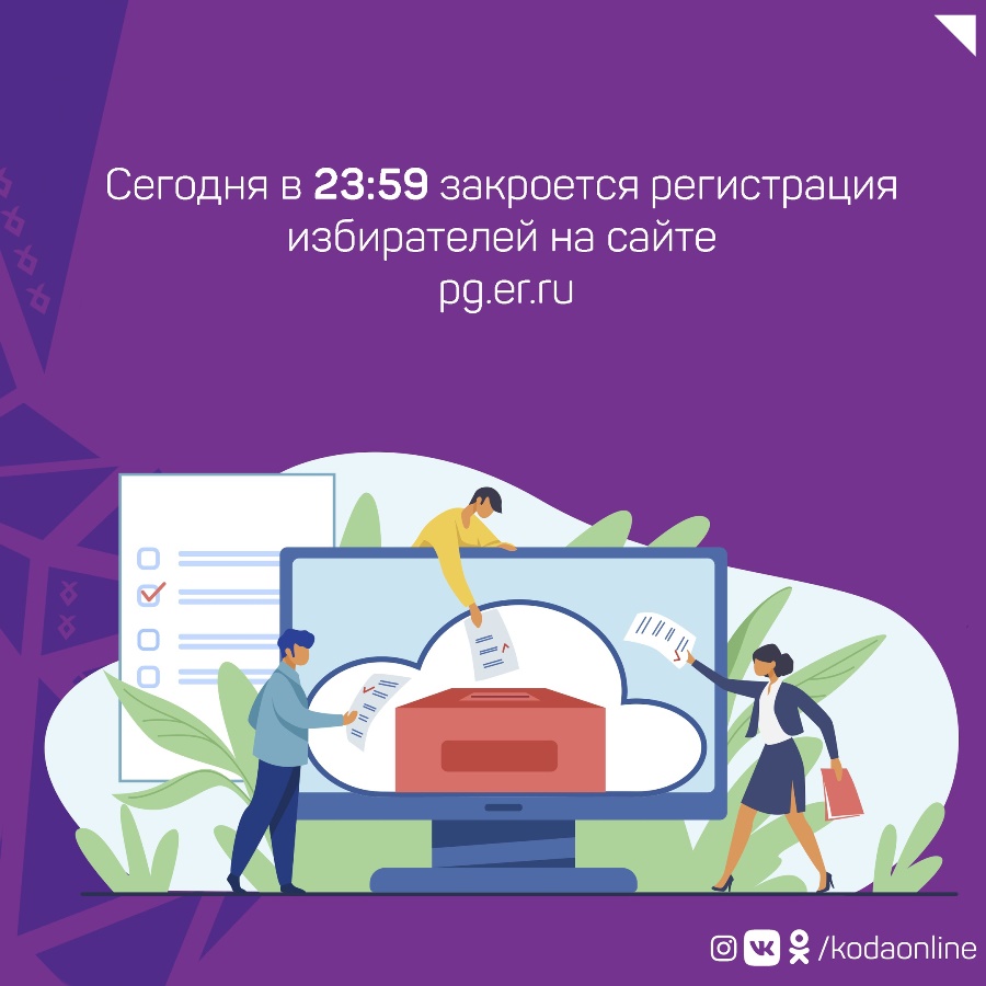 Сегодня в 23:59 закроется регистрация избирателей на сайте pg.er.ru