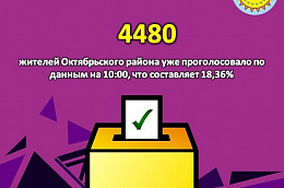 4480 жителей Октябрьского района уже проголосовало по данным на 10:00, что составляет 18,36%